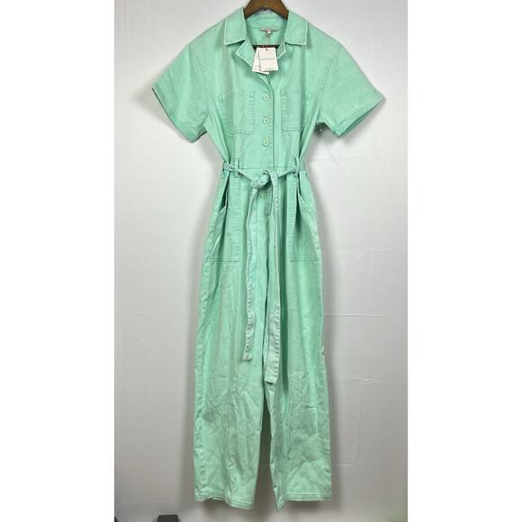NWT Skies Are Blue Kendall Utility Jumpsuit Green Mint Sz L - Picture 5 of 9